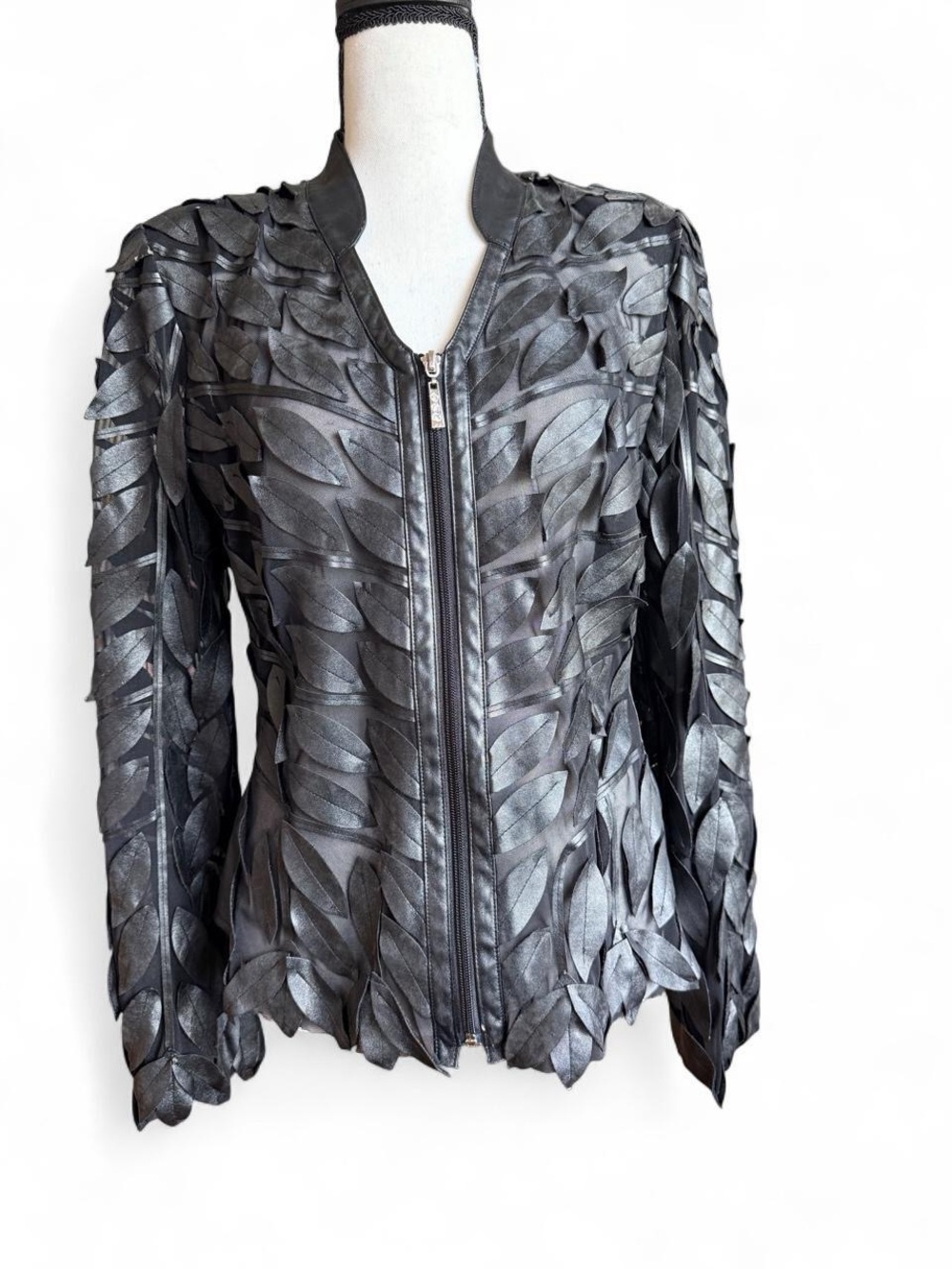 Frank Lyman Black Mesh Leaf Applique 3D Jacket Steampunk Whimsigoth Artsy 14
